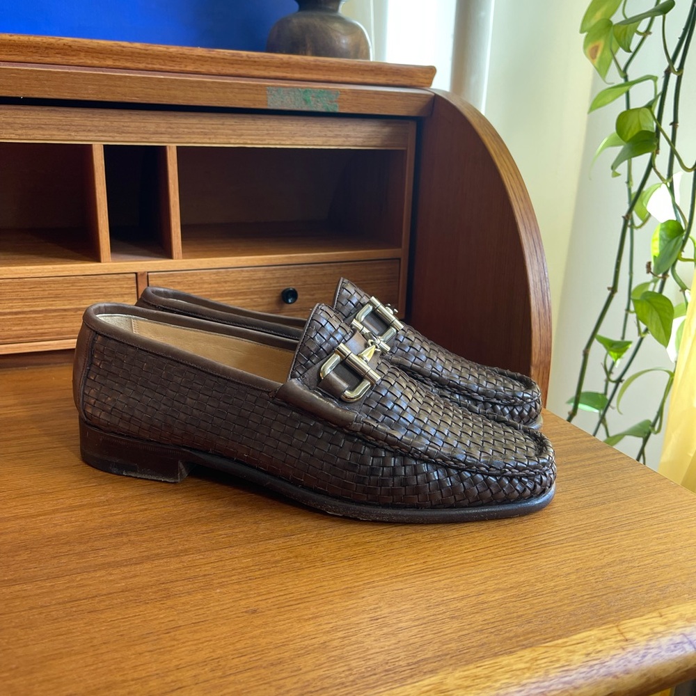 Brioni leather woven loafers